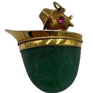 14K Gold Green Aventurine Duck Charm Pendant or Charm